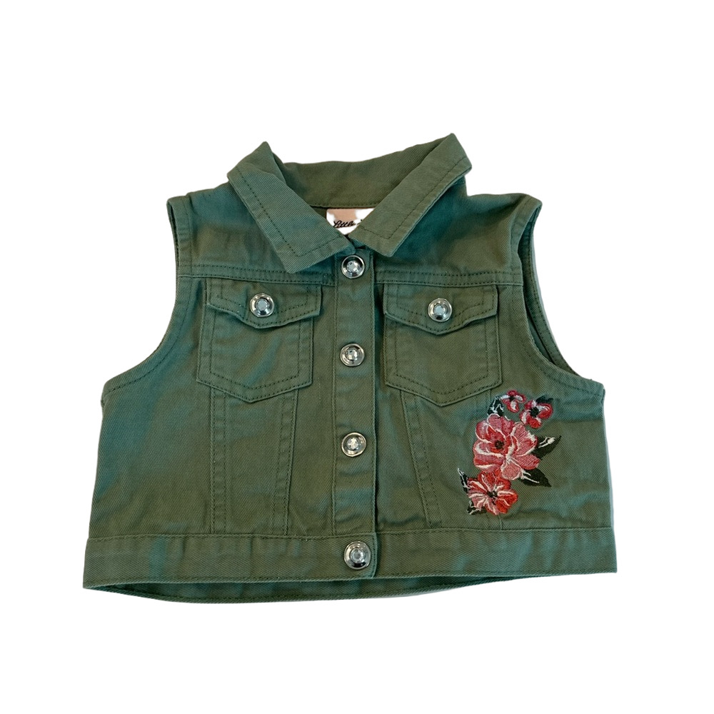 3/20$ Little Lass toddler green sleeveless vest with floral embroidery size 3T